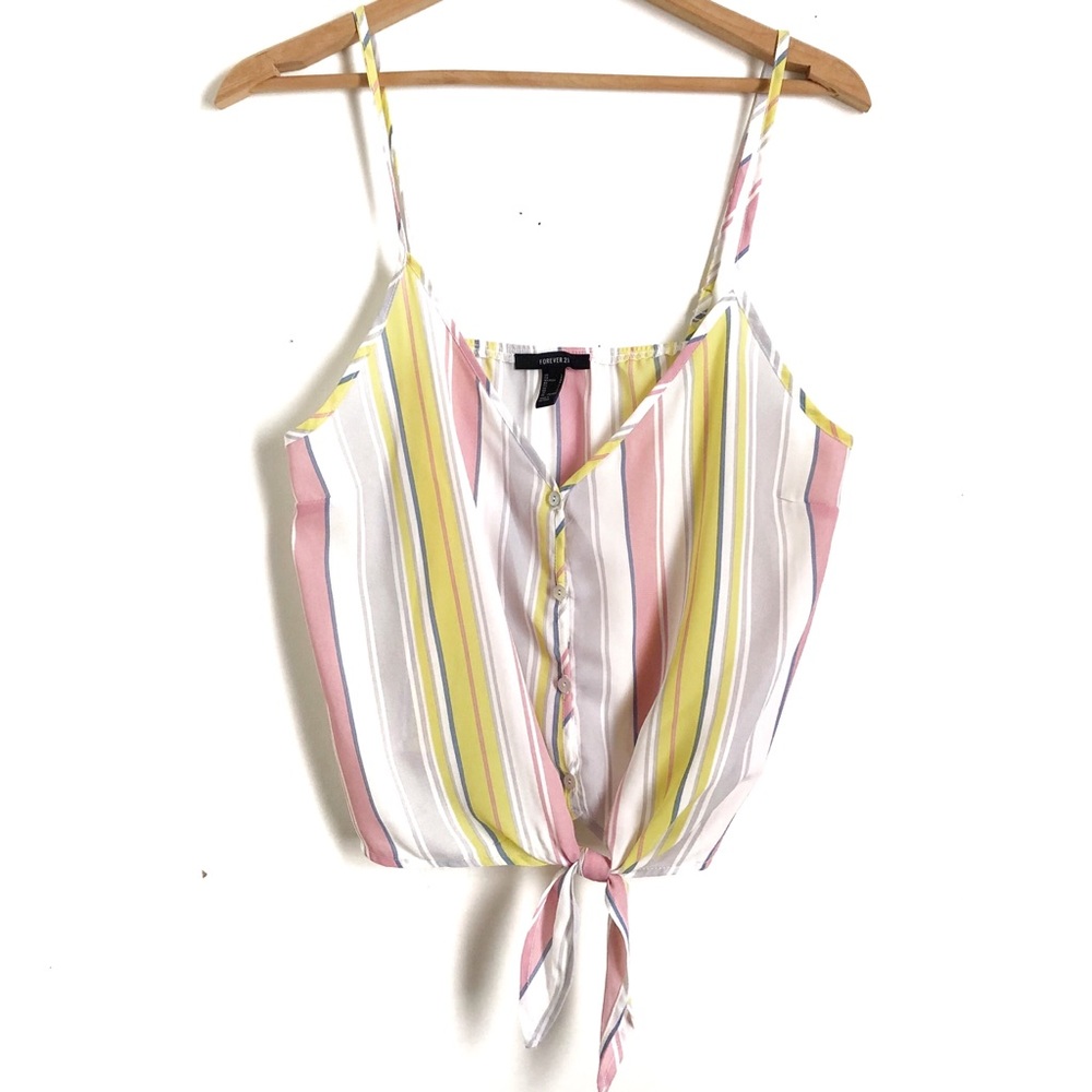 Forever 21 Tie Front Striped Tank Top SIze L B13
